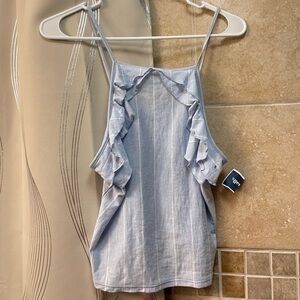 NWT American Eagle Blue and White Ruffled Tanktop size small